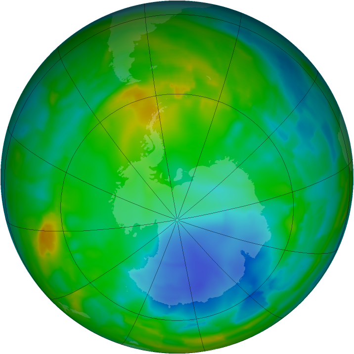 Antarctic ozone map for 25 July 2009